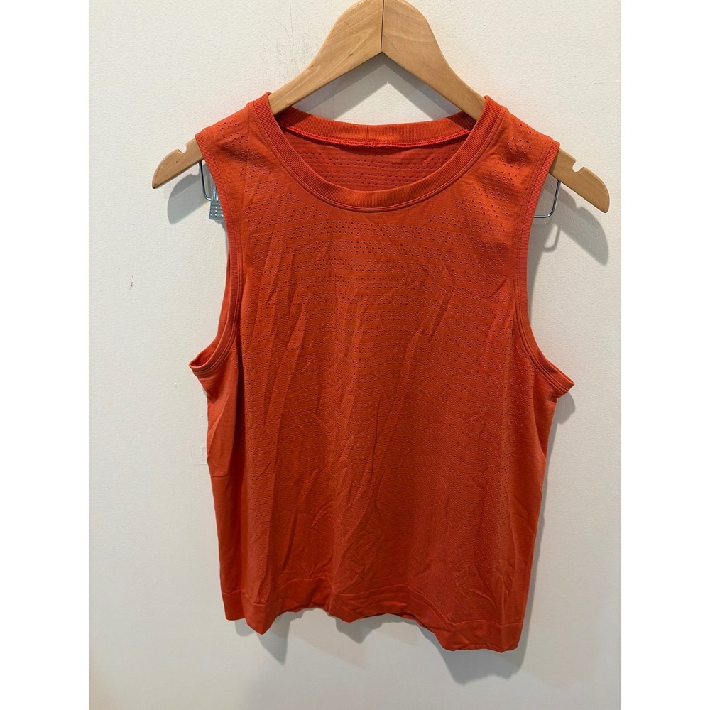 Lululemon Swiftly Tech Muscle Tank Orange Seamless Mesh Venting Top Size 10